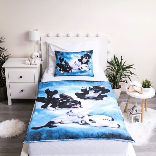 Jerry Fabrics Modra bombažna otro&amp;scaron;ka posteljnina za otro&amp;scaron;ko posteljico 100x135 cm How to Train Your Dragon &amp;quot;Babies&amp;quot; &amp;ndash; Slike
