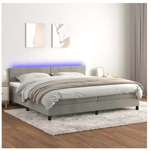  Box spring postelja z vzmetnico LED svetlo siva 200x200cm žamet