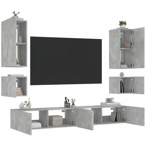 vidaXL 6-dijelni zidni TV ormarići s LED svjetlima siva boja betona