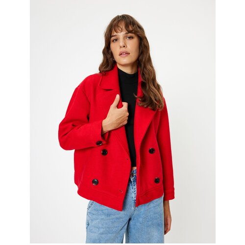 Koton Double-Breasted Short Cashmere Coat with Reverse Collar and Pockets Slike