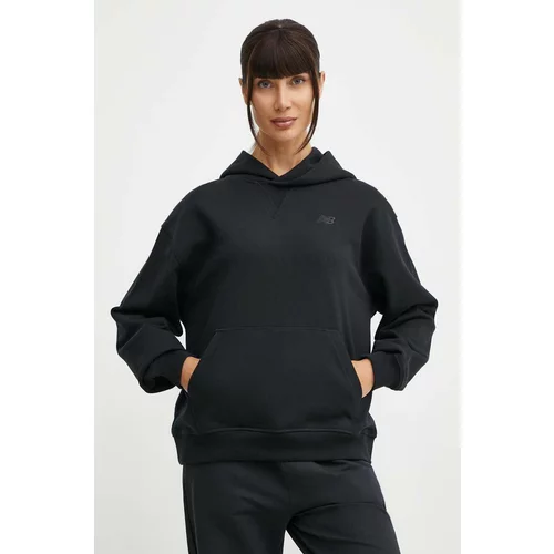 New Balance Bombažen pulover ženski, črna barva, s kapuco, WT41537BK