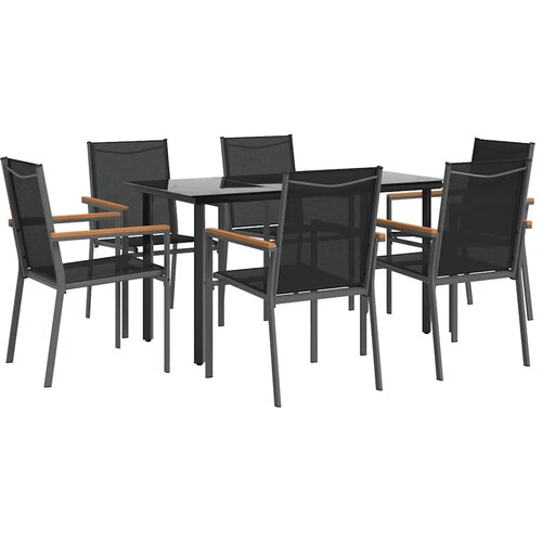  7-dijelni vrtni blagovaonski set crni od tekstilena i čelika Crna Dužina stola 140 cm Slike