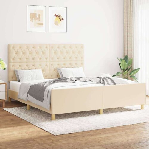  Posteljni okvir z vzglavjem krem 160x200 cm blago, (20907111) Cene