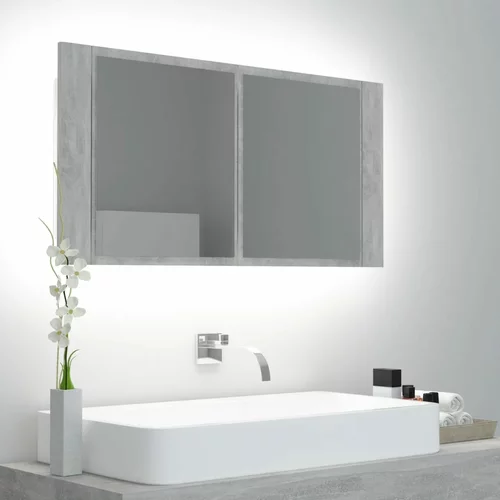 vidaXL LED kopalniška omarica z ogledalom betonsko siva 90x12x45 akril, (20716843)