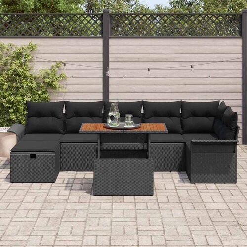  Sjedeća garnitura za vrt 8 kom. Crna poliratan 297.5 x 132.5 x 85 cm Slike