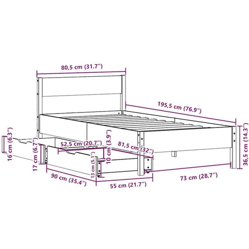 vidaXL Okvir kreveta bez madraca 75 x 190 cm od masivne borovine Cene