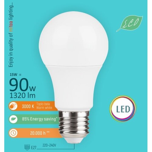 Mitea Lighting LED Eco sijalica E27 15W A60 3000K 220-240V bela Cene
