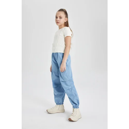 Defacto Girl's Elastic Waist and Leg Pocket Parachute Jogger Jean Pants