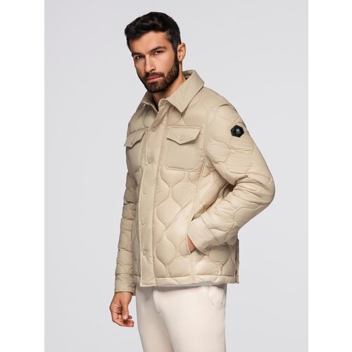 Ombre Men&amp;#039;s quilted jacket in shirt cut - beige Slike