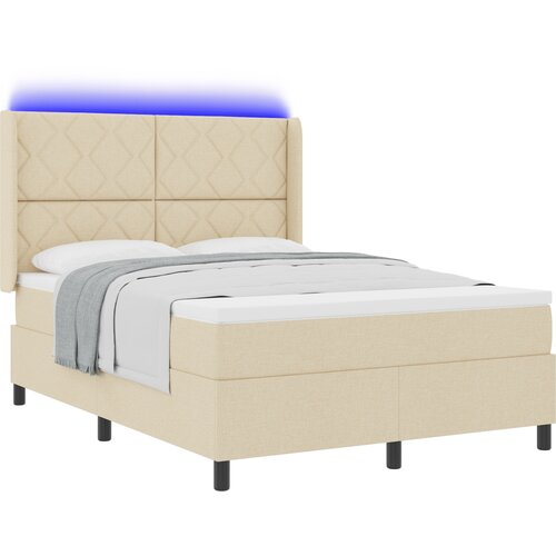 vidaXL Box Spring Postelja z Vzmetnico in LED Krem 160x200 cm Tkanina, (22049627) Cene