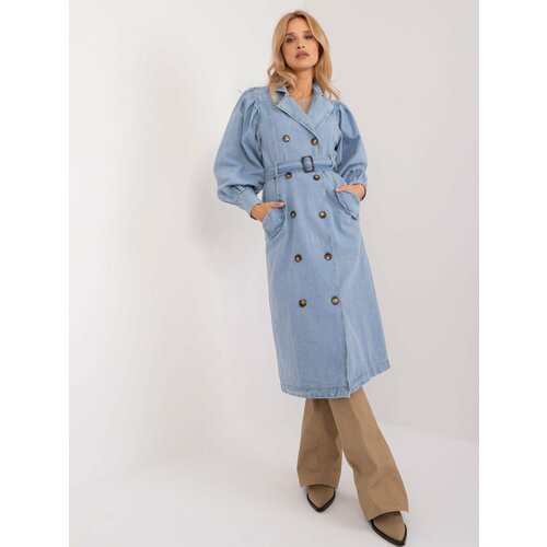 Fashion Hunters Light blue denim trench coat with buttons Slike