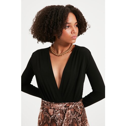 Trendyol Black Double Breasted Collar Knitted Body Cene