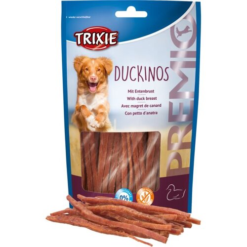 Trixie Poslastice za pse Premio Ducky Stripes, Pačetina, 100 g Cene