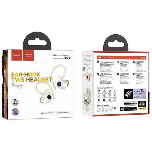 Hoco. EQ8 Pure Joy Headset Wireless In-Ear Calls /Music Bluetooth White Slike