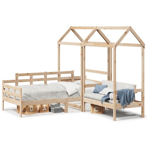 VidaXL Dnevna postelja s klopjo in streho 90x190 cm trdna borovina Slike