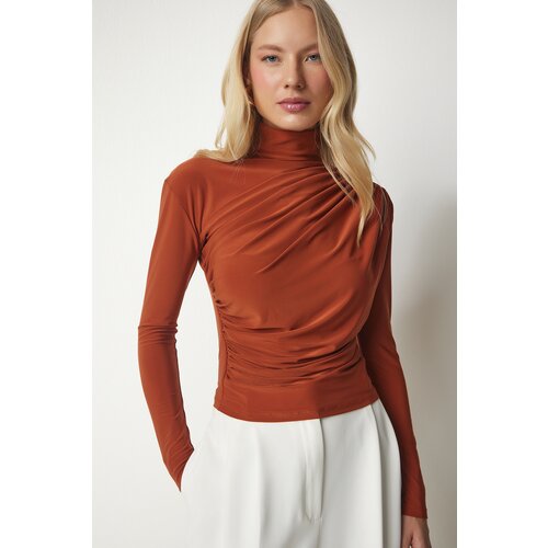  Women's Sandy Blouse with Tile Ruffle Detail Stand-Up Collar Cene
