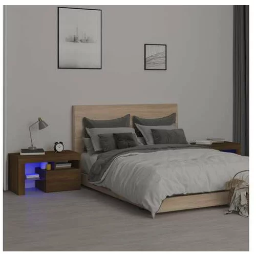 Nočna omarica 2 kosa z LED lučkami rjavi hrast 70x36,5x40 cm