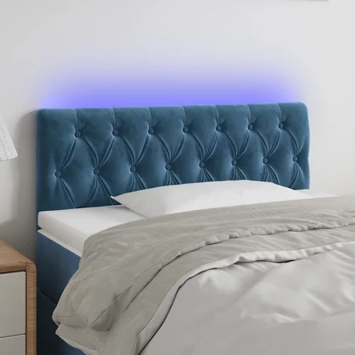vidaXL LED posteljno vzglavje temno modro 100x7x78/88 cm žamet