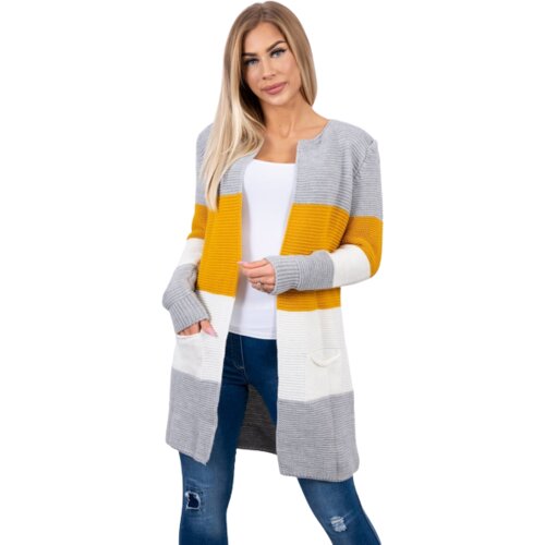 Kesi Women's Knitted Cardigan - Grey + Yellow + Ecru Slike