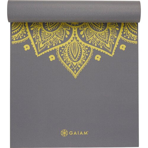 GAIAM SUNDIAL podloga za jogo premium - Svetlo siva z limonasto rumenimi vzorci Slike
