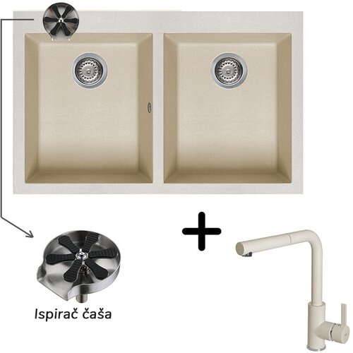  Sudoper Elleci Quadra 350 + slavina C02 Bianco antico + ispirač čaša Cene