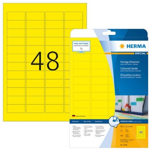 Herma Labels yellow 45,7x21,2 20 Sheets DIN A4 960 pcs. 4366 Slike