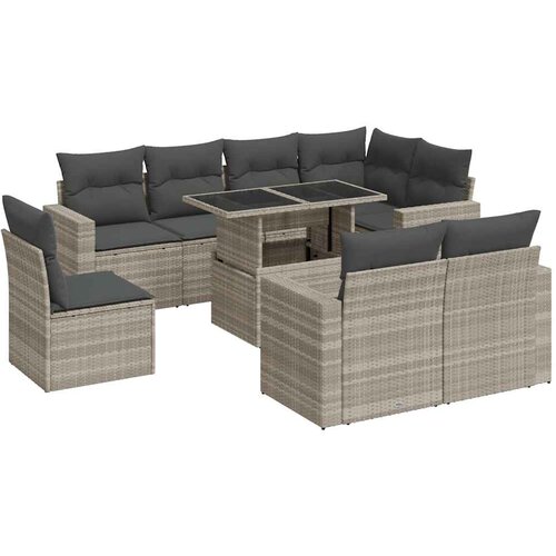 Maison Chic Seti vrtnega pohištva - Vrtna garnitura - Vrtni pohištvo set 9-delna z blazinami sv. siv poli ratan, (21804338) Cene