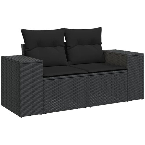 Maison Chic Vrtni kavč - Zunanji kavč dvosed z blazinami črn poli ratan, (22041848) Slike