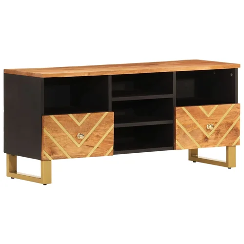 MAISON CHIC TV omarica - TV stojalo - Televizijska omarica rjava in črna 100x33,5x46 cm trden mangov les, (21699339)