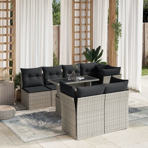 vidaXL 8-dijelni set vrtnih sofa od poliratana s jastucima svjetlosivi Cijene