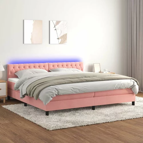  Box spring postelja z vzmetnico LED roza 200x200 cm žamet, (20788922)
