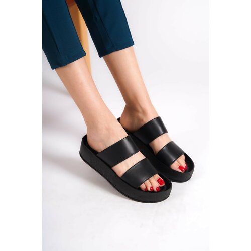 Capone Outfitters Capone Double Straps Colorful Detailed Wedge Heel Black Women's Slippers. Cene