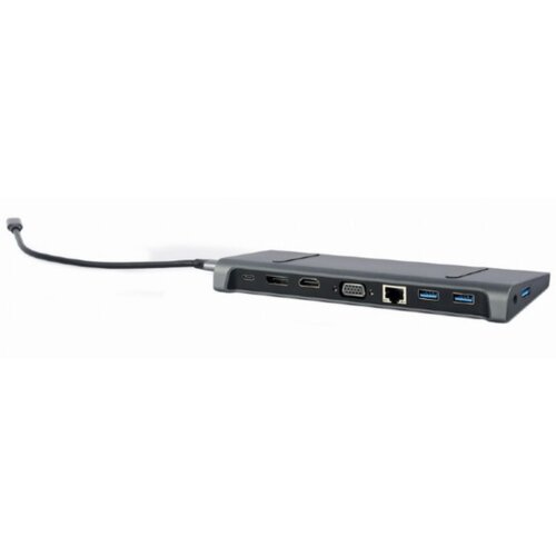 Gembird A-CM-COMBO9-02 USB type-C 9-u-1 adapter Hub3.0 + HDMI + DisplayPort + VGA + PD + LAN A Cene