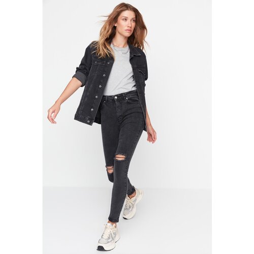 Trendyol Black Ripped Detailed High Waist Skinny Jeans Slike