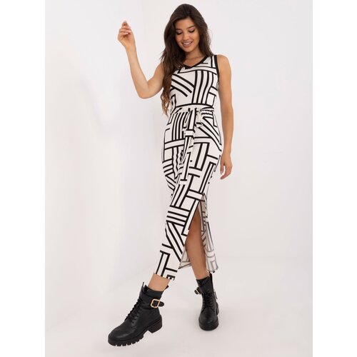 Fashion Hunters Ecru Patterned Fitted Sleeveless Dress Slike