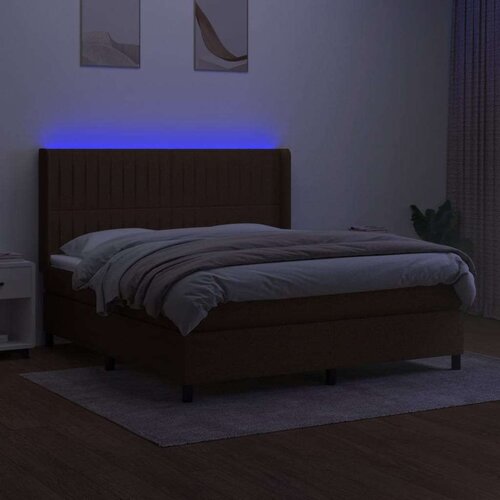  Krevet box spring s madracem LED tamnosmeđi 160x200 cm tkanina Slike