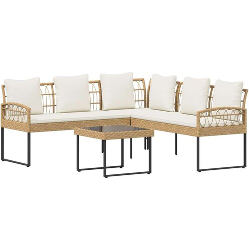  Set vrtnog kauča s jastukom 2 pcs Prirodna Poli Rattan i čelik - Prirodna Slike