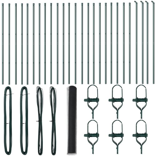 VidaXL &amp;Scaron;esterokutna Ograda Siva 1.2x50 m Čelik, Stupovi za Ograde 13 kom Zeleni &amp;Oslash;32 mm 170 cm Galvanizirani Čelik Slike