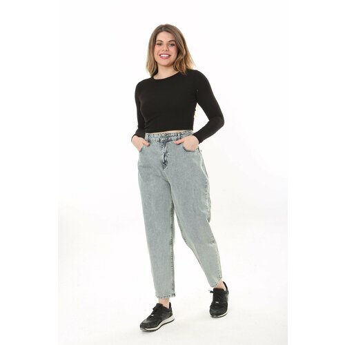 Şans Women's Plus Size Blue Wash Effect Lycra Free 5-Pocket Jeans Slike