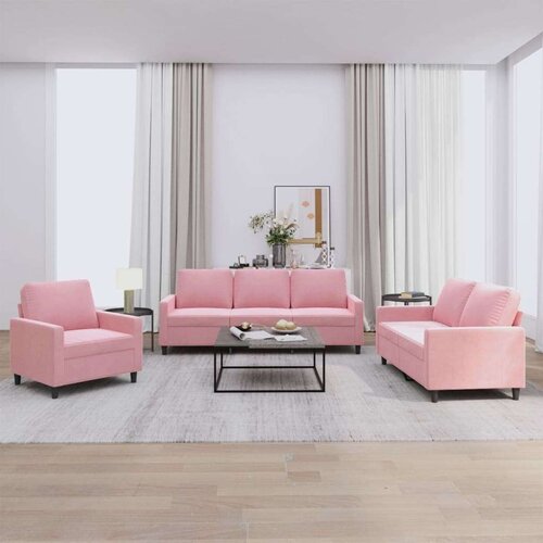  3-dijelni set sofa s jastucima ružičasti baršunasti Cijene
