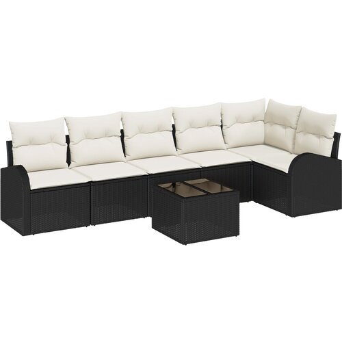 VidaXL 6-dijelni vrtni sofa set s jastučićima smeđi poli ratan, 2-sjedna vrtna sofa s skladi&amp;scaron;tem i jastučićima crna poli ratan Slike
