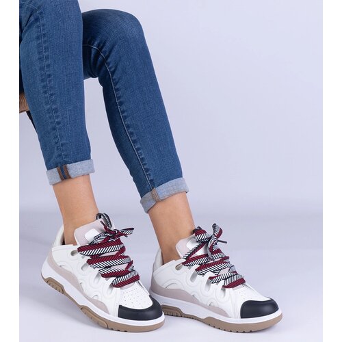 Gemre White women's sneakers with decorative lacing Grejs Cene