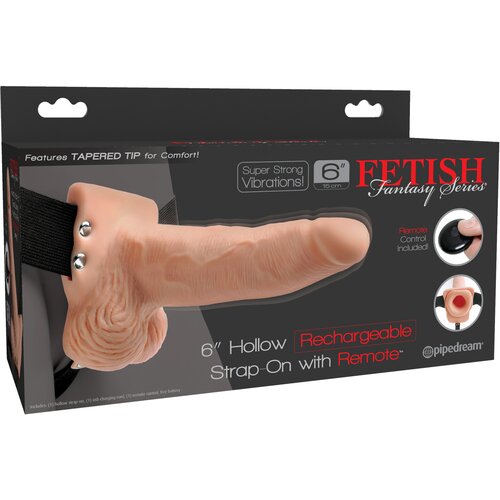 Pipedream Fetish Fantasy 6" Hollow Rechargeable Strap-On with Remote Flesh Cene