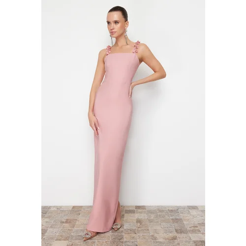 Trendyol Pink Body-Sitting Flower Detailed Long Evening Dress