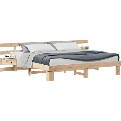  Krevetna konstrukcija Smeđa 200 x 200 cm Čvrsto borovo drvo Bež Slike