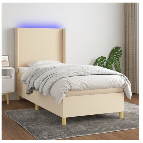  Box spring postelja z vzmetnico LED krem 100x200 cm blago Cene