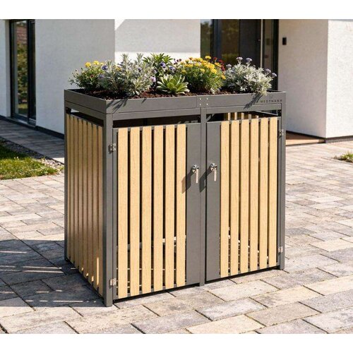  Westman - Spremi&amp;scaron;te za 2 kante za smeće s krovom za biljke Planta | 2x240L | 84x134x124 cm - BRANDED IN GERMANY Slike