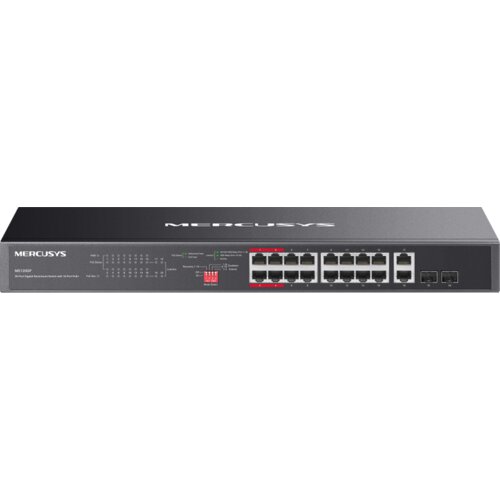 Mercusys MS120GP 20-Port Gigabit Rackmount Switch with 16-Port PoE+, 16x Gigabit PoE+ RJ45 ports, 2x Gigabit non-PoE RJ45 ports, and 2x Gigabit SFP slots, 192W PoE Power, Priority mode, Isola Cijene