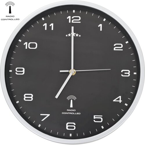 Radijski upravljan zidni sat s kvarcnim mehanizmom 31 cm crni Slike