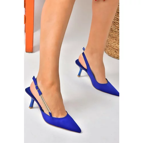 Fox Shoes Sax Blue Satin Fabric Stone Detailed Heeled Evening Shoes